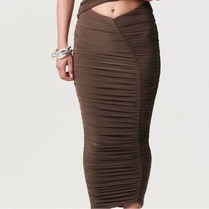 Naked Wardrobe Brown Ruched Pencil Skirt